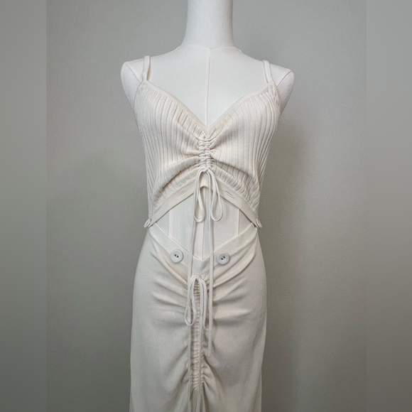 Christopher Esber Ruched Disconnect Knit Dress Cutout Cami Beige - Picture 4 of 11